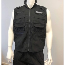 BACKBONE Men's Security Vest with SECURITY Embroidery - Durable 8-Pocket Uniform for Event Management, Black - Size L