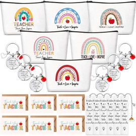 Nezyo 6 Sets Teacher Appreciation Gifts Include 6 Rainbow Makeup Bags 6 Thank You Bookmarks 6 Keychains 6 Thank You Cards with Envelopes for Men Women Teacher Leaving End of Term Retirement Gift