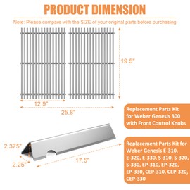 Genesis Grill Replacement Parts 7524 7528 Grates 7621 7620 Flavorizer Bars for Weber Genesis 300 Grills with Front Controls Knobs, Genesis 300 310 330 E330 E310 S310 S330 EP330 S320 E320 Grill Parts