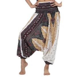 B BANGKOK PANTS Women's Harem Pants Jumpsuit Hippie Clothes (White Peacock, One Size)