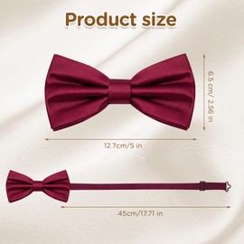 Men’s Pre-Tied Bow Tie, Bordeaux Red Satin Bow Tie Solid Colour Tux Bowtie Adjustable Formal Neck Bowtie for Men at Wedding Engagement Party Graduation Anniversary Banquet, 6 * 12.7 cm