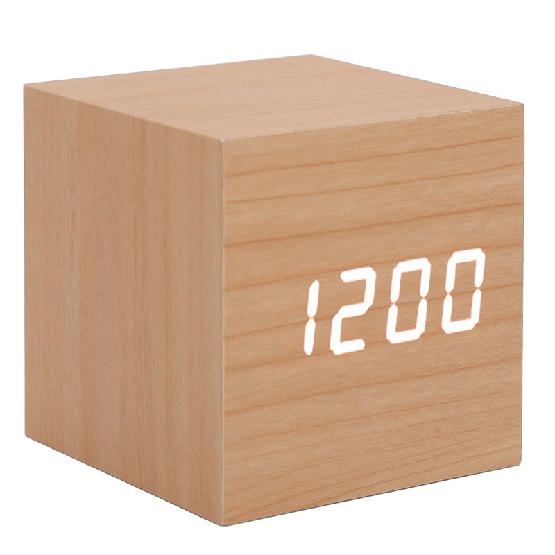 LED Wood Clock Multifunctional Large Display 3 Brightness Eye Protection