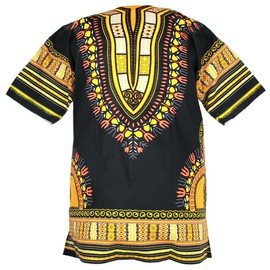 CHAINUPON African Dashiki Cotton Shirt Unisex Tribal Festival Boho Hippie Kaftan (Black Yellow, XXL)