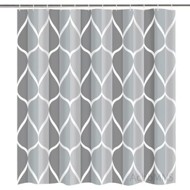 AcbbMNS Shower Curtain with Grommets and 12 Hooks, 220 x 200 cm Polyester Waterproof Bathroom Curtain Droplet Pattern, Quick-Drying, Weighted Hem