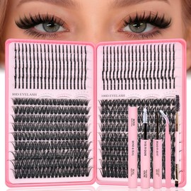 Lash Clusters Kit with Spikes, Eyelash Clusters Extensions Individual D Curl Fluffy Wispy False Eyelashes 12-22mm DlY Manga Lashes Extension Kit (80D+100D Lash Clusters Kit with Spikes)