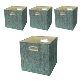 Posprica Storage Basket Bins,11×11×11 Foldable Storage Cube Boxes Fabric Drawer for Closet Shelf Cabinet Bookcase - Set of 4,Teal