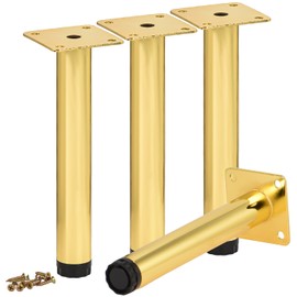 TCHOSUZ 6 inch / 15cm Adjustable Metal Furniture Legs, Pack of 4 Round Gold Iron Heavy Duty Sofa Legs, DIY Replacement Feet for Couch Table Cabinet Bed Dresser Ottoman