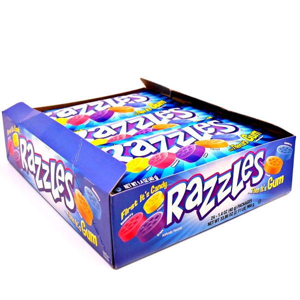 Original Razzles Candy/Gum, Box of 24 1.4-Ounce Bags