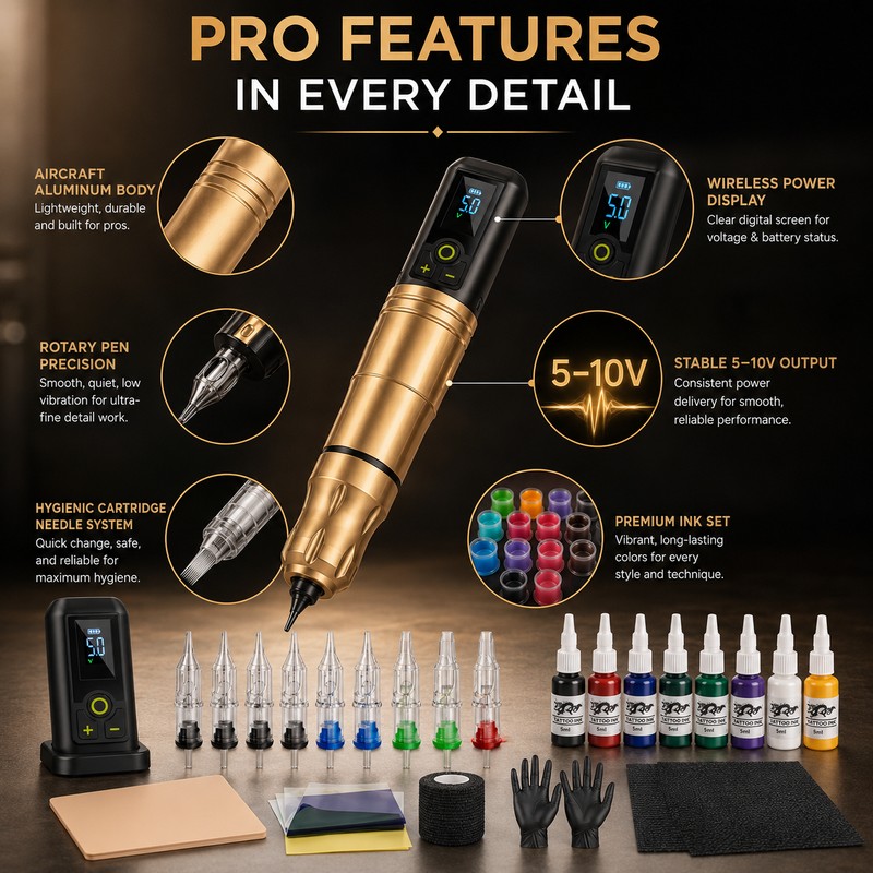 Wireless Rotary Tattoo Pen Kit for Body Art Practice –