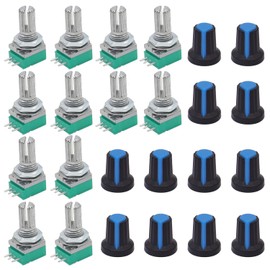 TWTADE 12Pcs Single Linear Rotary Seal Amplifier Potentiometers Type 5k,10K,20K,50K,100K,500K（Each 2）Ohm Knurled Shaft 3Pin RK097N-3-5k-500k