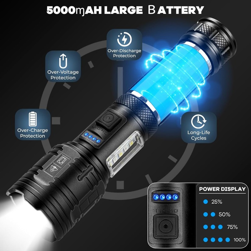 AURASEASON Flashlights High Lumens Rechargeable 2 Pack, 90,000 Lumens Super