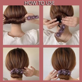 3PCS Organza Flower Hair Bun Maker Magic Pearl Donut Hair Accessory Ball Bun Curler Doughnut Twist Hair Bun French Hairstyle DIY Flower Bow Curl Style Maker (Pink, purple, blue, One Size)