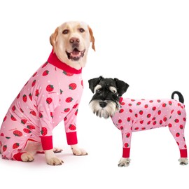 Yeapeeto Dog Onesie, Recovery Suit, for Large and Medium Dogs, Pyjamas, Full Body for Hair Loss, Allergies, Anti-Licking, Wound Protection, Cone Alternative (XL, Strawberry)
