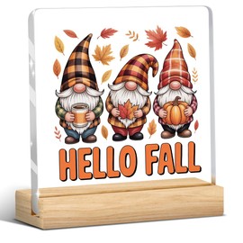 Hello Fall Acrylic Sign - Rustic Farmhouse Pumpkin Decor, Desk Shelf Thanksgiving Decoration, Acrylic Sign Plaque Table Desk Decor for Home Office Farmhouse Meeting Room Dining Room