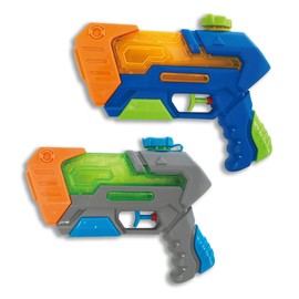 Water Guns Set of 2 Manual Lightweight Small Gun Water Play Outdoor Play Toys for Kids (Duel Splashers 2 Pack (Blue, Gray))