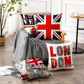 HUASHUZI Union Jack Cushion Covers London England UK Flag Decorations Gifts Vintage Throw Pillow Cover 18x18 inch Set of 4 Decor Home for LivingRoom Bedding Sofa Office