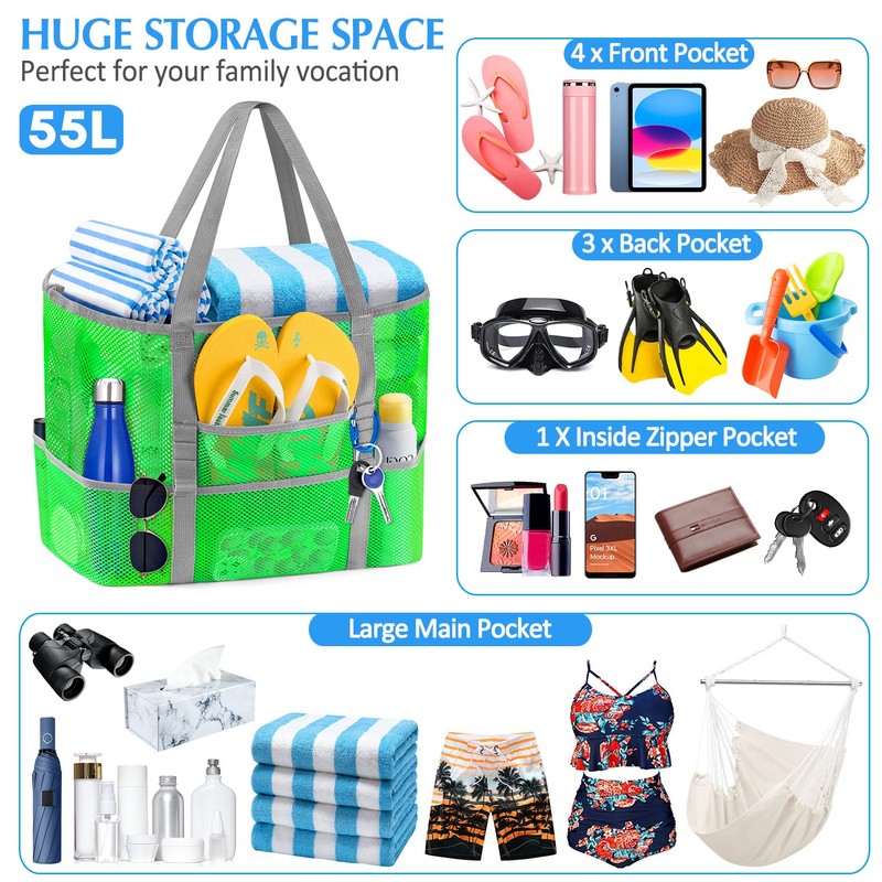 Ayieyill Mesh Beach Bag Tote Bag for Women, Foldable Swim