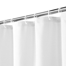 Flax linen like 240 GSM heavy, wide fabric shower curtain for bathroom with hooks, hotel luxury, washable, white, 152 x 180 cm