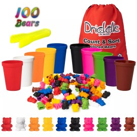 Driddle 100 Colorful Counting Bears With Matching Cups 10 Colors With tongs toddler lear