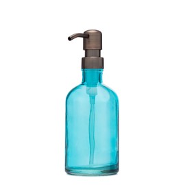Rail19 Beach Blue Glass Lotion Soap Dispenser with Metal Pump (Farmhouse Bronze)