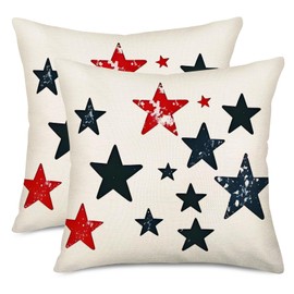 Fukeen Patriotic Pillow Covers 4th of July Decorative Throw Pillow Covers 18x18 Inch Set of 2 Navy Red USA Star American Star Pillowcase Cushion Cases Couch Sofa Independence Memorial Day Decor