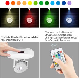 LUXSWAY LED Spotlights Accent Light Battery Operated Dimmable Picture SpotLight Indoor with Rotatable Head 12 Color Changing Art light Stick on Light for Artwork Dart Board