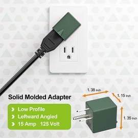 Plugrand 90 Degree Leftward Angled USA 3-Prong Male-Female Adapter, 5-15P to 5-15R Direction Changer, Green