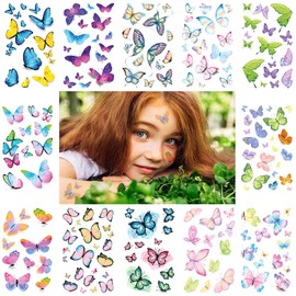 VIWIEU Glitter Butterfly Temporary Tattoos for Kids Girls 12 Sheets, Colorful 3D Shimmer Butterfly Realistic Waterproof Tattoos Fake Body Decoration Metallic Birthday Party Favor Christmas Bag Fillers