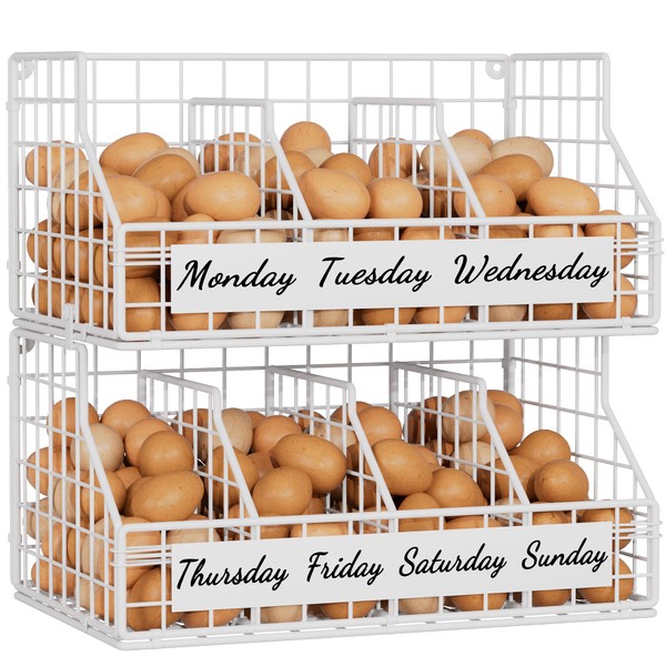 Egg Holder Countertop with 5 Dividers & Labels, 2 Tier