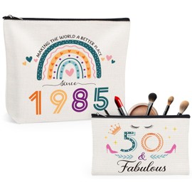 Giftota 50th Birthday Gifts for Women, 2Pcs Rainbow Cosmetic Bags Travel Makeup Bag, Funny 1975 Birthday Gifts for Women, 50 Year Old Lady Present Ideas