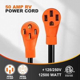 Ficstar 25FT 50 Amp RV Extension Cord Outdoor with Grip Handle,125/250V,12500W, 4 Prong, Heavy Duty 6/3+8/1 Gauge STW, NEMA 14-50P to 14-50R with Cord Organizer, UL&ETL Listed