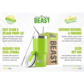 Beast 20 oz Tumbler Stainless Steel Vacuum Insulated Coffee Ice Cup Double Wall Travel Flask (Lemongrass Green)