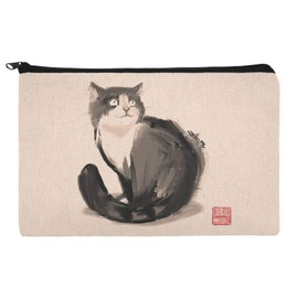 Cat Traditional Chinese Ink Painting Makeup Cosmetic Bag Organizer Pouch