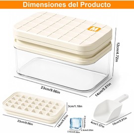 Bandeja para Cubitos de Hielo Cuadrada,Molde de Cubitos de Hielo con Tapa,Molde para Cubitos Hielo 56 Cavidades,Bandeja Hielo con Cuchara para Hielo,Cócteles,Bebidas,Café,Blanco Crema