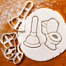 BAKERLOGY Set of 2 Toilet Cookie Cutters (Toilet Bowl and Plunger Shapes) - Detailed Cookie Cutter Design for Baking and Crafting, Ideal for Fondant, Dough, Clay