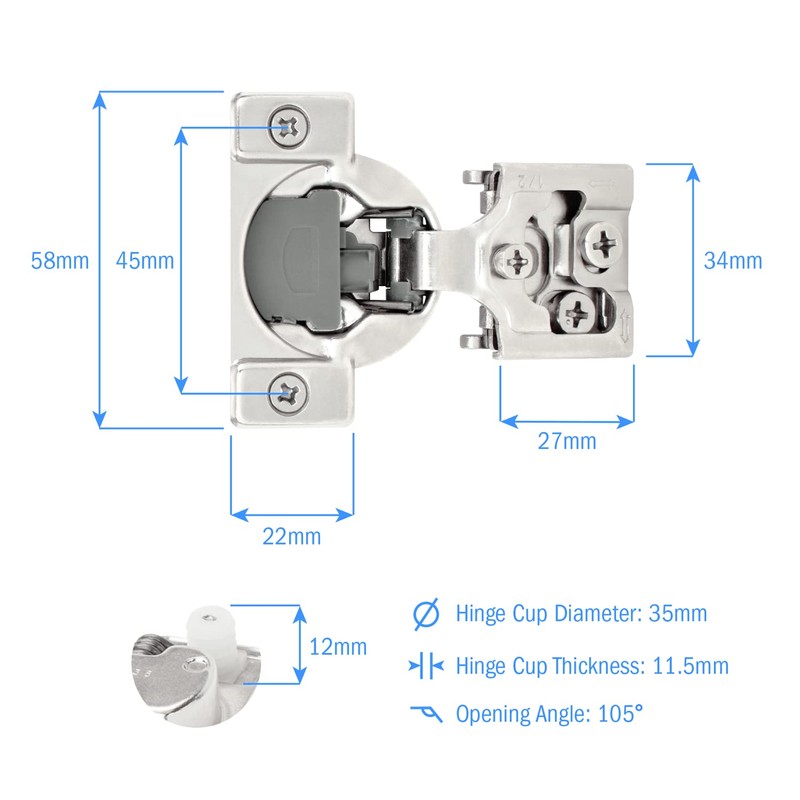Nuk3y Overlay Soft Close Cabinet Hinge 105 Degree with Screws