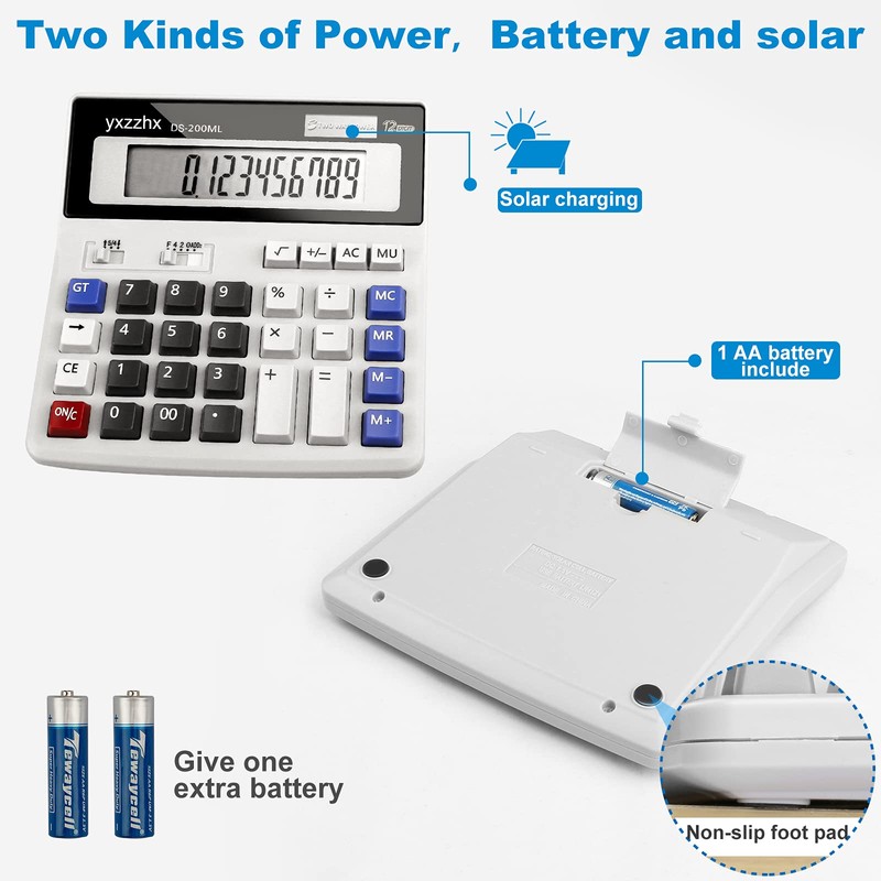 Desk Calculator 12 Digit Extra Large 4.3-Inch LCD Display, Two