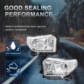 KUIPERAUTO OE Replacement Headlights Assembly Compatible for Toyota Tundra 2014-2021 with Clear Lens/Chrome Housing/Clear Reflector Front Lamps Left and Right Side(Set of 2) # 811100C090