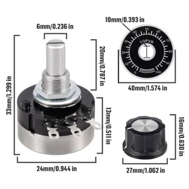 ALLECIN RV24YN20S B201 200R Potentiometer 200 Ohm Single Turn Rotary Film Carbon Potentometers wtih 2pcs A03 Knob and 2pcs Dials (Pack of 6Pcs)