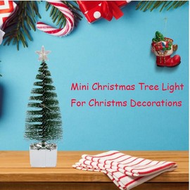 Christmas Decorations-Sliver Gift Base Mini Artificial Christmas Tree with Colorful LED String Lights and Star, Tabletop Small Xmas Tree for for DIY Christmas Holiday Decorations Christmas Decor