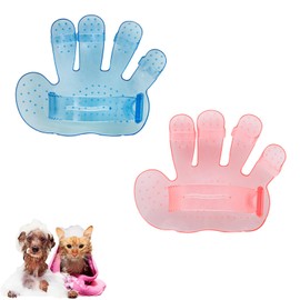 LuckyOpt Five Finger Pet Bath Brush, 2Pcs Palm Shaped Pet Brush with Adjustable Strap, Massage pet Brush for Cleaning Dirt & Hair, Cat Brush Gloves Massage Gloves for Dogs Cats (blue+pink)