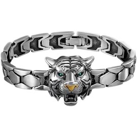 LUCSUL Tiger Bracelet for Men Vintage Mens Tiger Head Bracelet Cuban Link Chain Bracelet Heavy and Study Mens Animal Bracelet Jewelry (Tiger Style A)