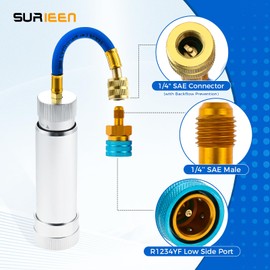SURIEEN R1234YF/R134A AC Oil Injector Kit, HVAC Dye Oil Injector with R1234YF&R134A Low Side Quick Couplers & 1/4" SAE Connector, AC Dye Injector Tool Set, for A/C & HVAC Refrigerant System