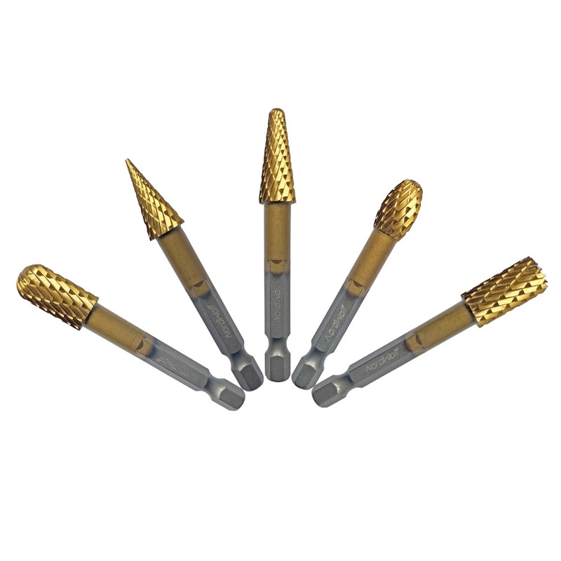 NordWolf 5-Piece Rotary Burr Carving Rasp Files Set, with 1/4"