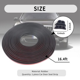 16.4Ft Automotive Weather Stripping,Upgrade Soundproofing Car Door Seal Strip with 3 Layer Structure,Universal Car Accessories Rubber Driver Door Seal for Car Door/Hood (16.4Ft)