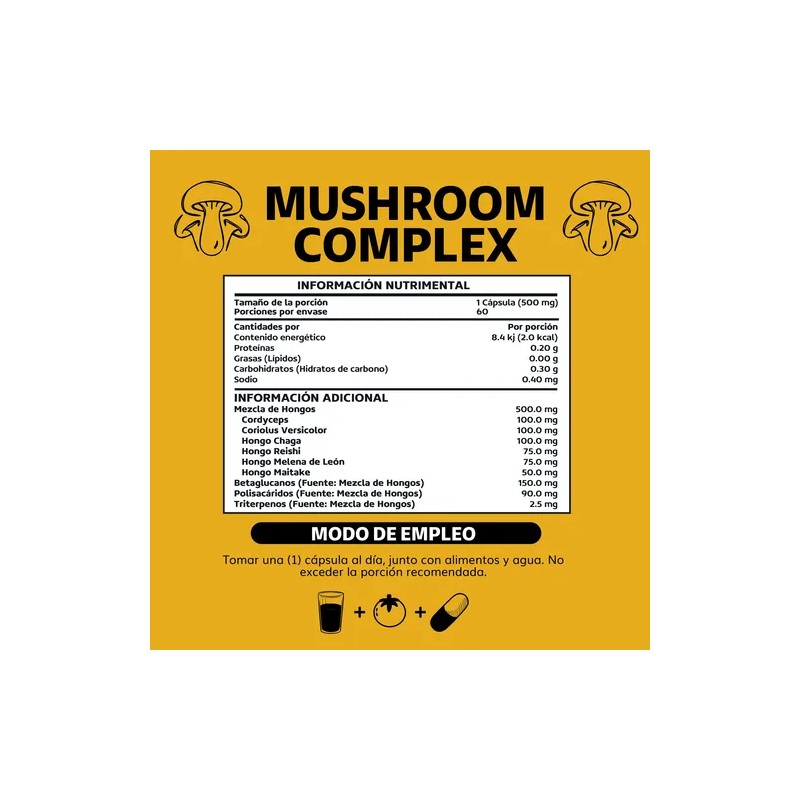 Mushroom Complex Premium Con Hongos Adaptógenos - 60 Caps