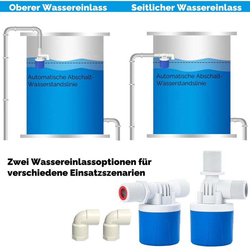 Float Valve for Water Tanks, 3/4 Inch Side Connection, Automatic