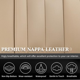 Coverado Backseat Cover for Dogs, Car Seat Protector for Back Seat, Car Seat Covers Beige, Car Seat Cushion Nappa Leather, 3-Pieces Waterproof Seat Covers Carseat Cover Universal Fit for Most Cars