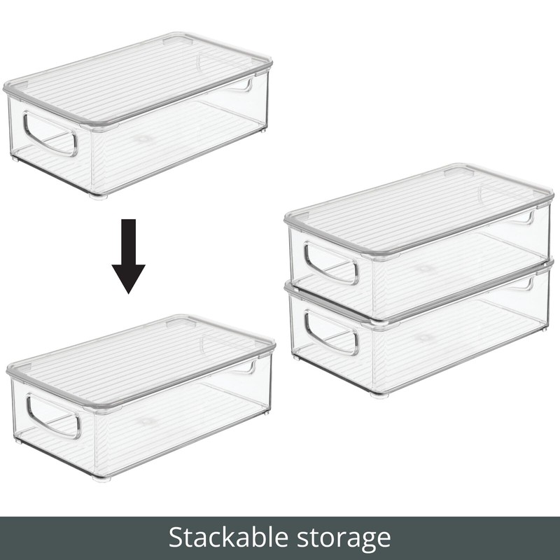 mDesign Plastic Storage Bin Box Container with Lid and Built-in