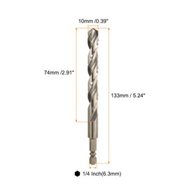 sourcing map 4pcs M35 High Speed Steel Cobalt Twist Drill Bit 10mm/0.04" Dia with Quick Change 1/4" Hex Shank Jobber Drill Bit for Metal, Steel, Copper, Aluminum, Zinc Alloy